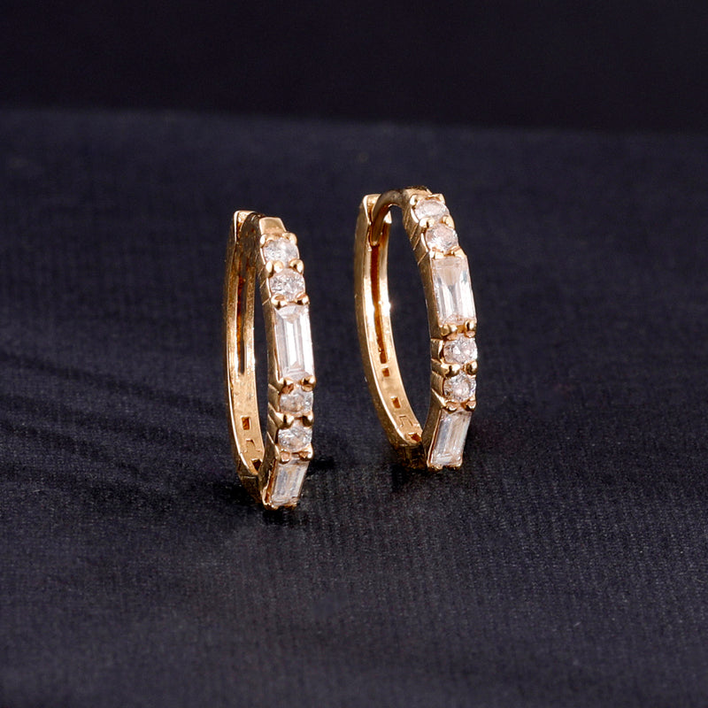 Baguette and Round Diamond Hoop Earrings