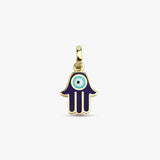 Solid Gold Blue Enamel Hamsa Charm