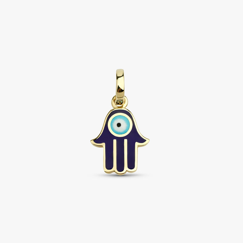 Solid Gold Blue Enamel Hamsa Charm