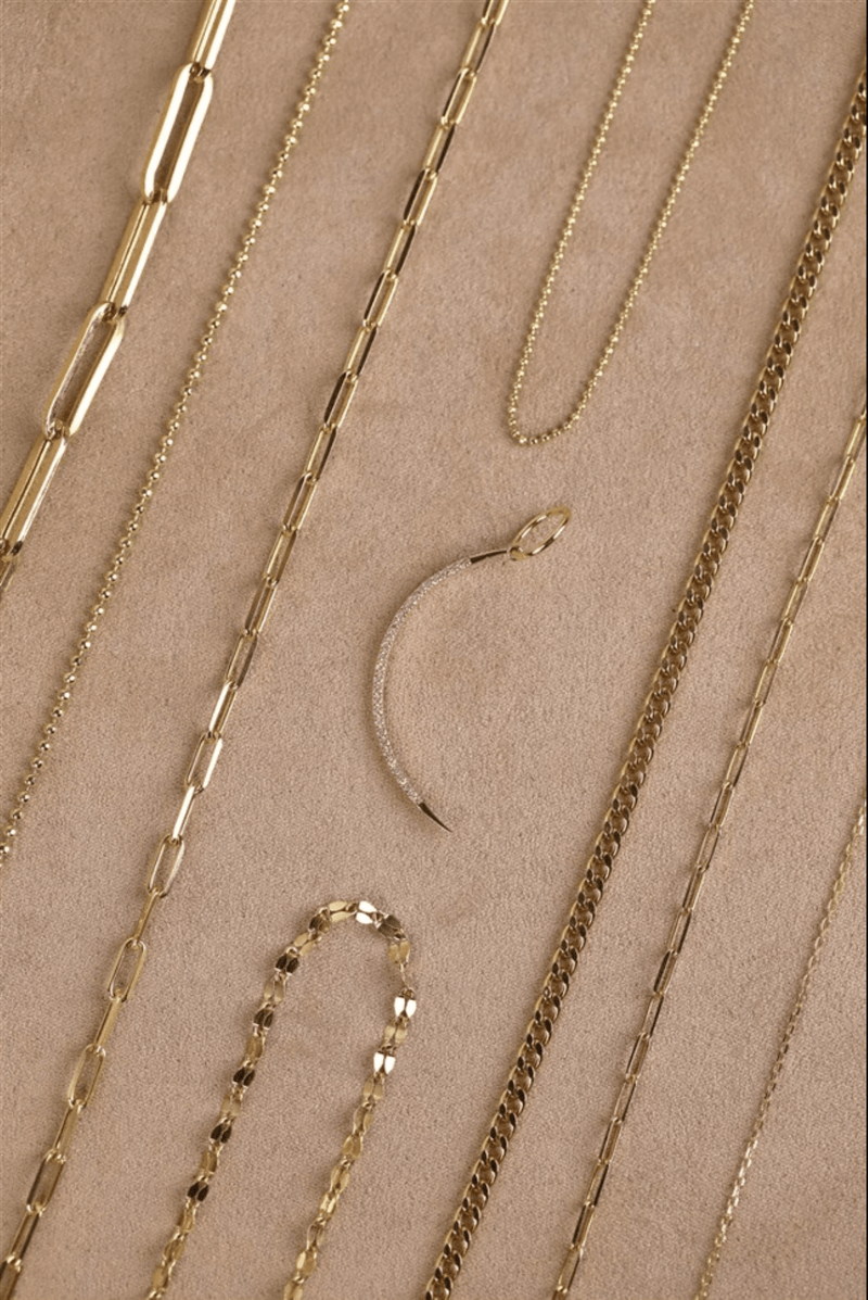 Crescent Charm and Solid Gold Chains