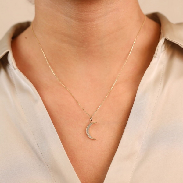 Natural Diamond Solid Gold Moon Charm
