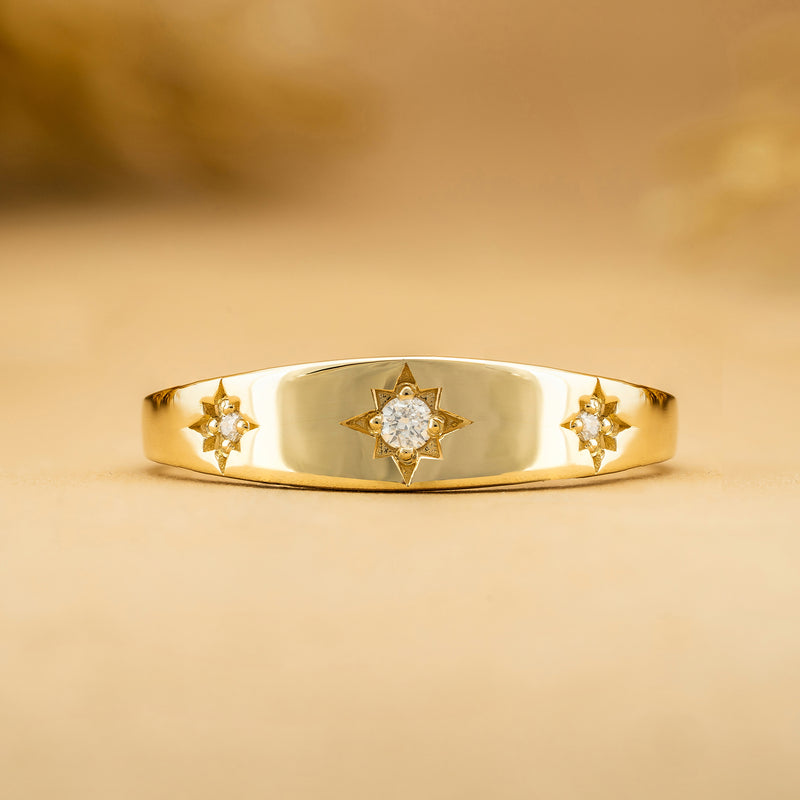 Natural Diamond Gold Star Ring