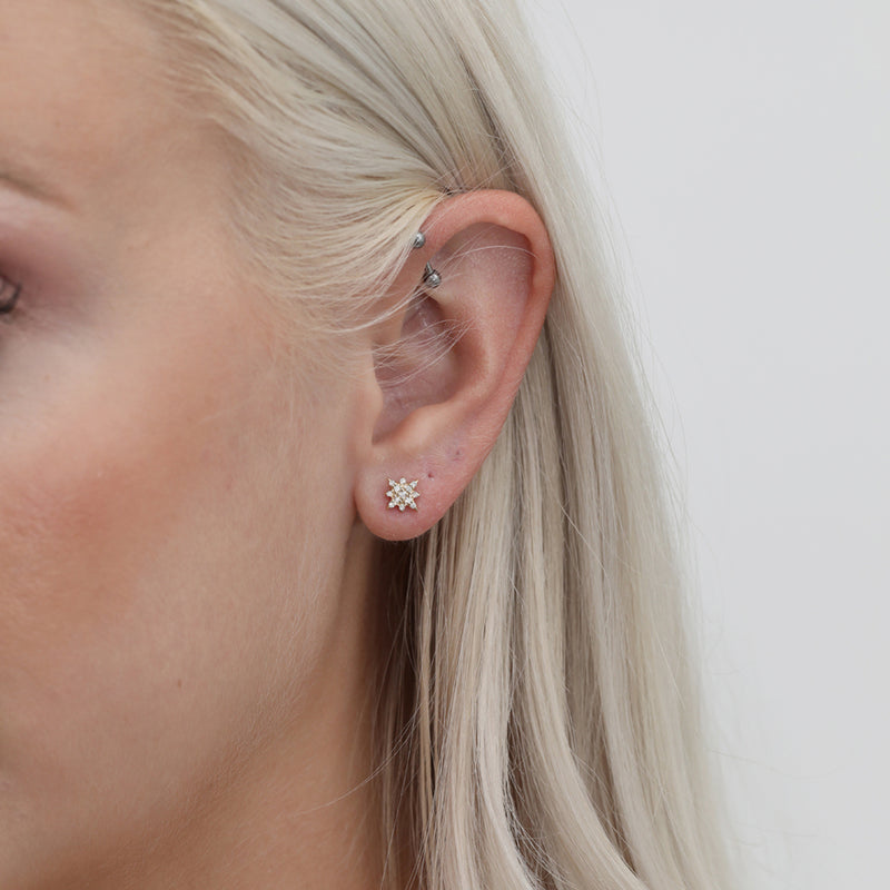 dainty Diamond Starbust star Stud Earrings in solid gold