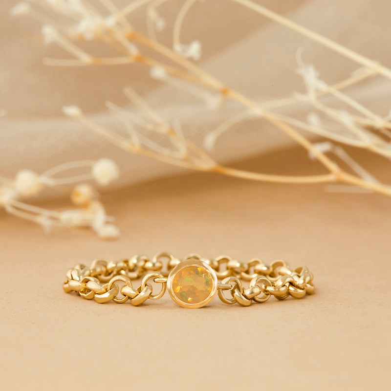 Natural Opal Chain Ring In Solid 14k Gold