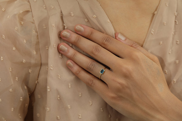 Octagon Blue Topaz Ring