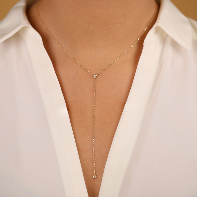 Y Necklace with Bezel Diamonds