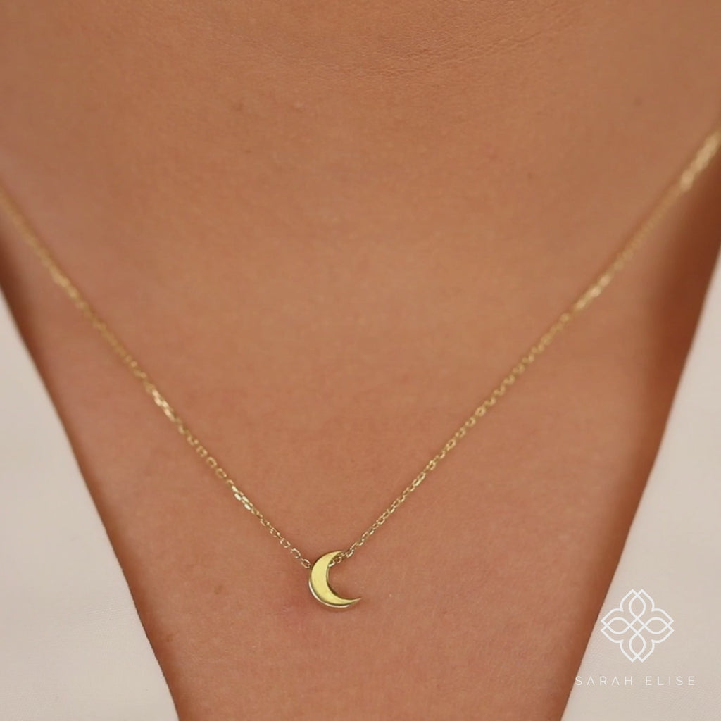 Dainty Plain Gold Moon Necklace