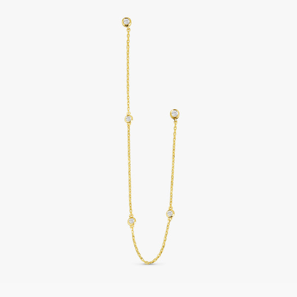 handmade solid 14k gold multiple diamond bezel hanging chain stud earrings