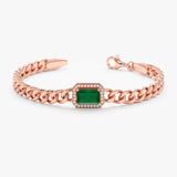 Rose Gold Cuban Chain Diamond and Emerald Bracelet