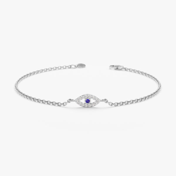 White Gold Diamond Sapphire Evil Eye Bracelet