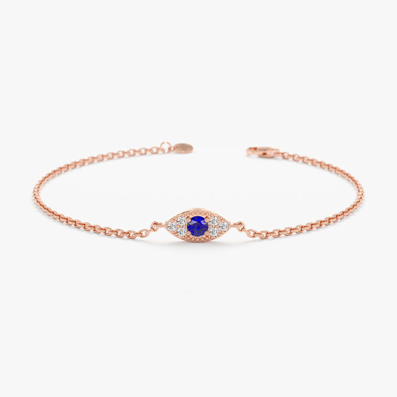 Rose Gold Diamond Sapphire Evil Eye Bracelet