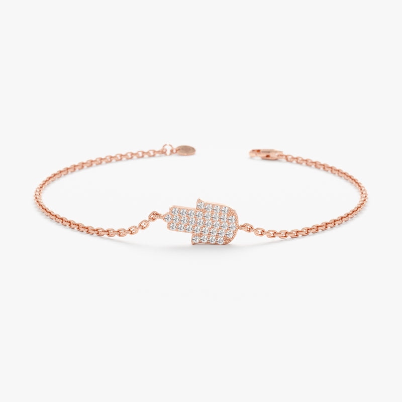 Rose Gold Natural Diamond Hamsa Bracelet