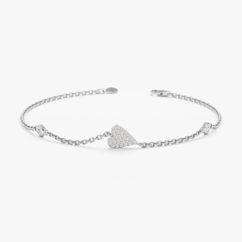White Gold Heart Bracelet with Bezel Diamonds