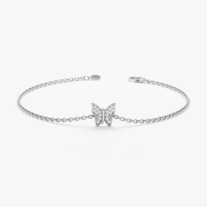 Petite Solid Gold Diamond Butterfly Bracelet, Monica