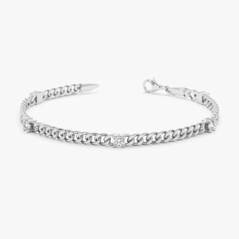 White Gold Multi Diamond Cuban Chain Bracelet