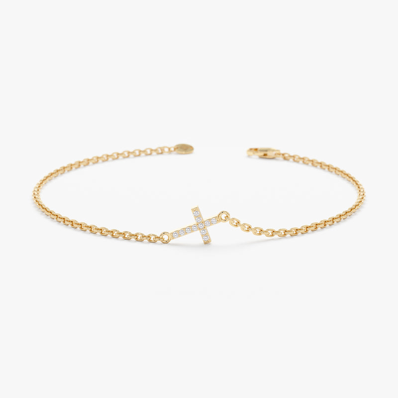 Solid Gold Diamond Cross Bracelet