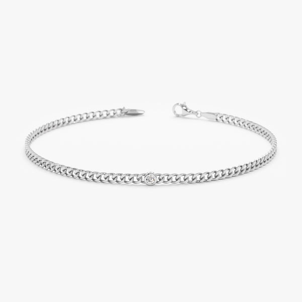 White Gold Bezel Diamond Cuban Chain Bracelet