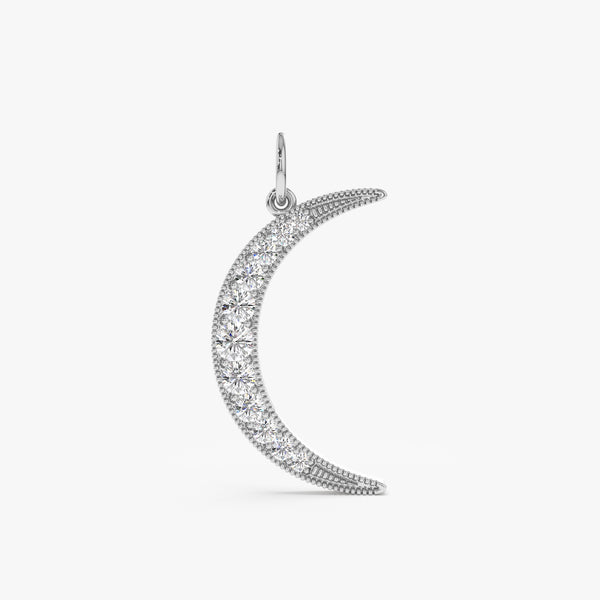 solid White Gold Diamond Moon Charm