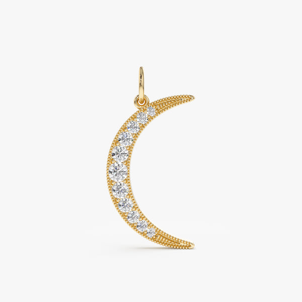 solid Yellow Gold Diamond Moon Charm