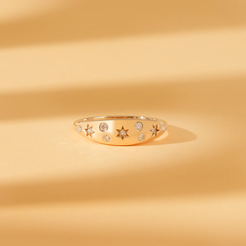 gold dome ring with natural diamonds