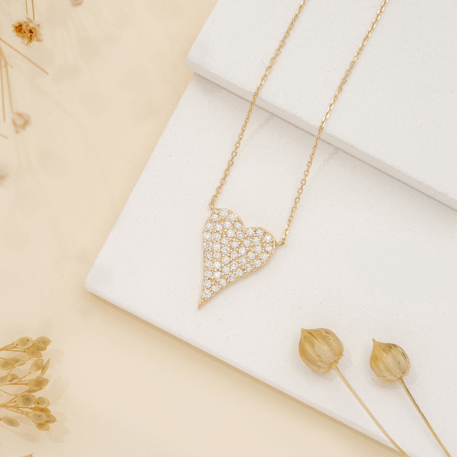 Large Elongated Pave Diamond Heart Necklace | Sarah Elise Large Elongated Pave Diamond Heart Necklace | Sarah Elise