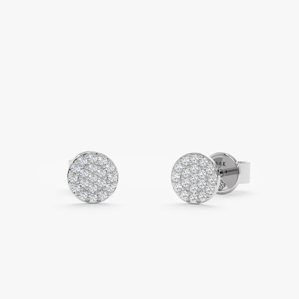 handcrafted pair of solid 14k White Gold Diamond Pave Disc Earrings