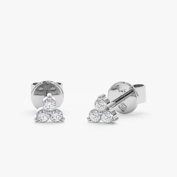 Handcrafted pair of White Gold Natural three diamond set Diamond cluster Earrings