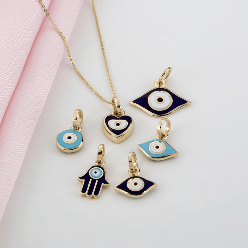 Gold Enamel Protection Eye Necklace Charm