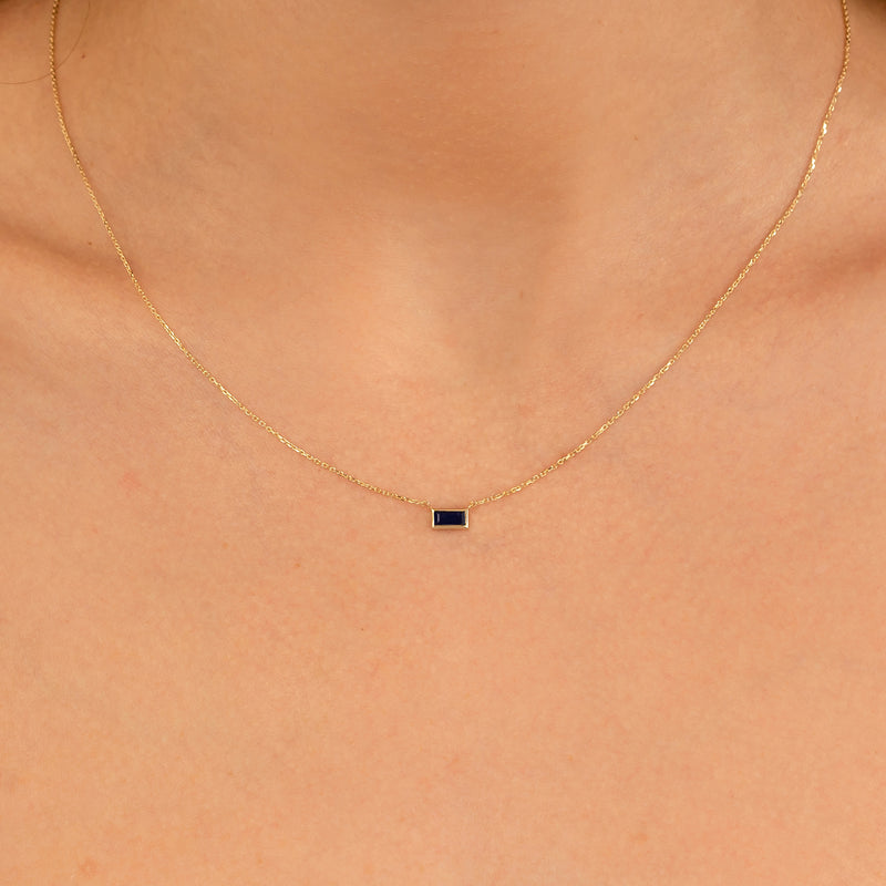 Baguette Cut and Gold September Birthstone Sapphire Necklace
