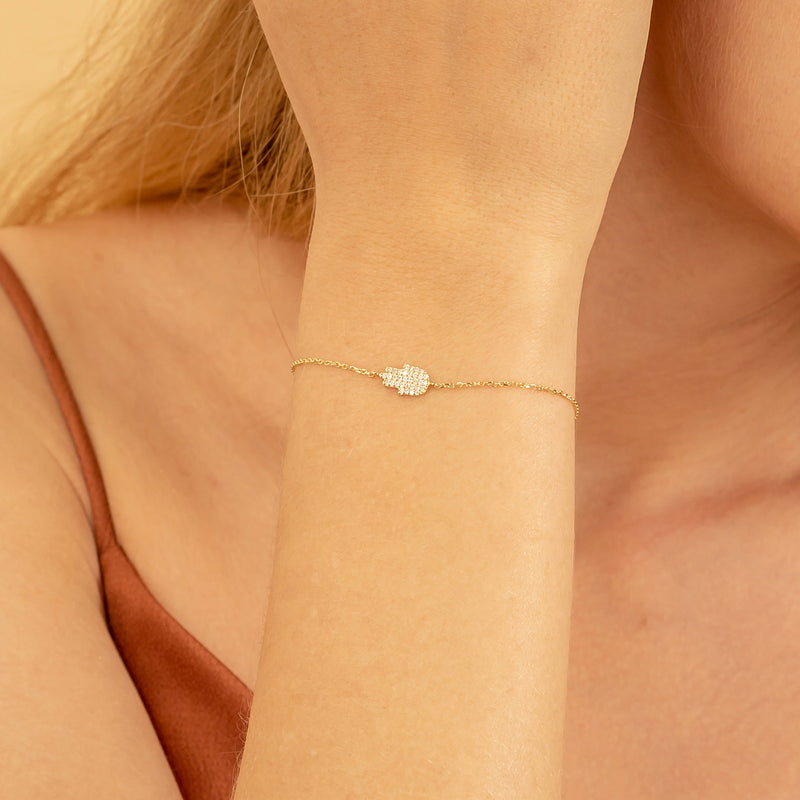 Minimalist Hamsa Bracelet with Diamonds