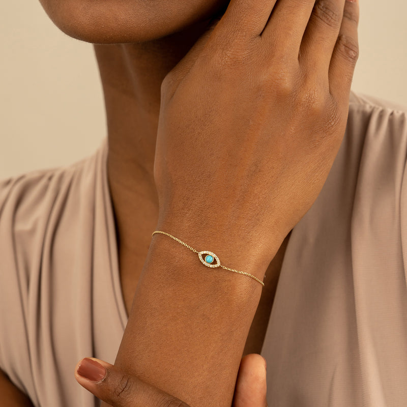Natural Turquoise Diamond Evil Eye Bracelet Handcrafted Jewelry