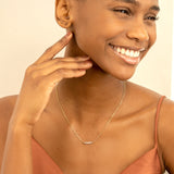 Natural grey Diamond beaded bar pendant necklace in solid gold