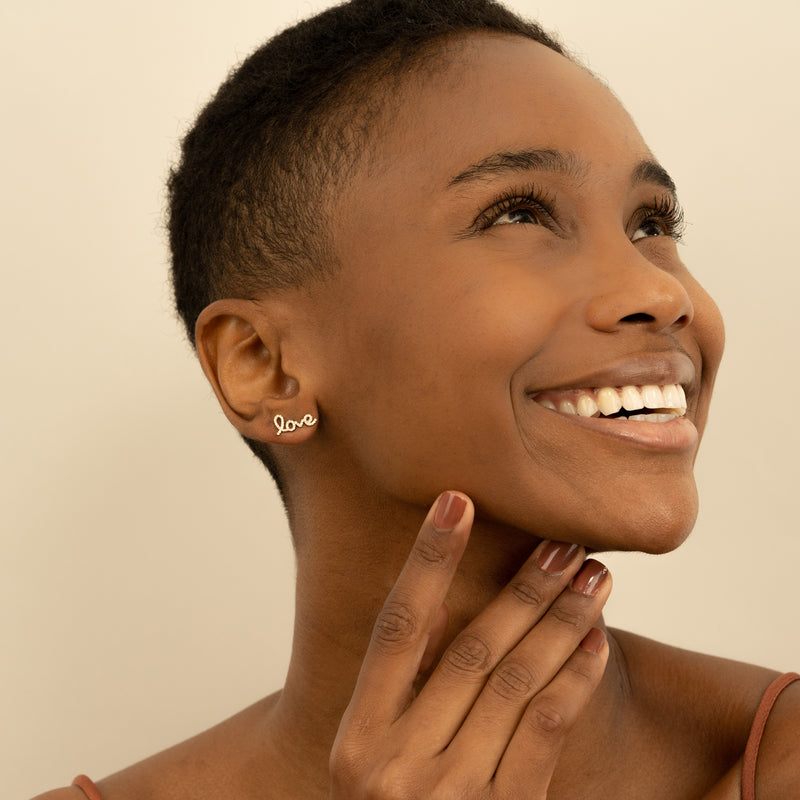Cursive Diamond Love Studs