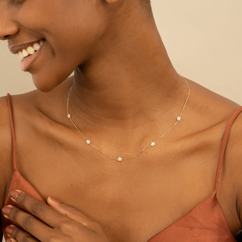 Solid Gold Diamond Star Necklace