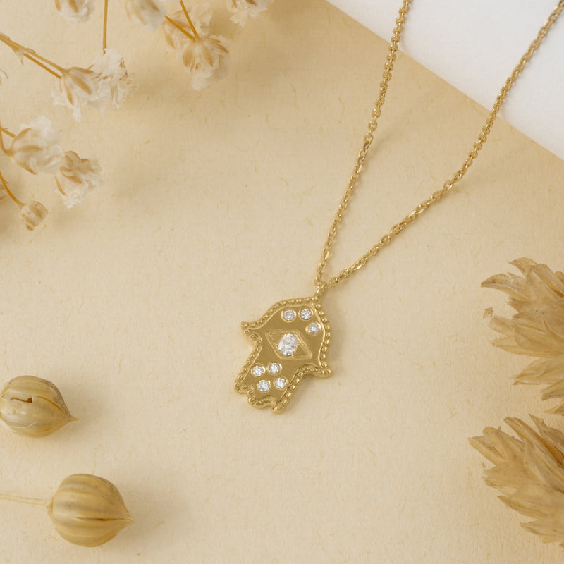 Minimalist Diamond Hamsa Necklace