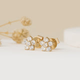 Pair of solid 14k gold petite Diamond Flower Studs