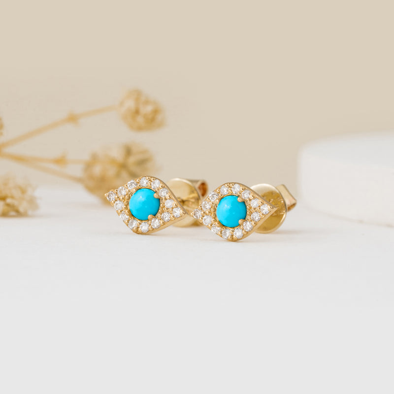 Gold Turquoise Evil Eye Earrings