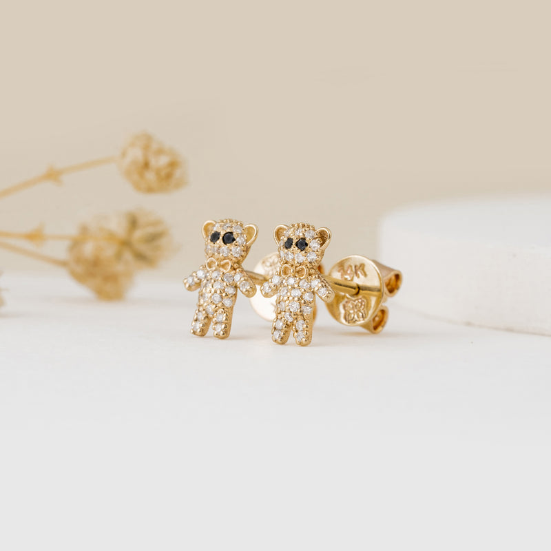 Diamond Teddy Bear Earrings 