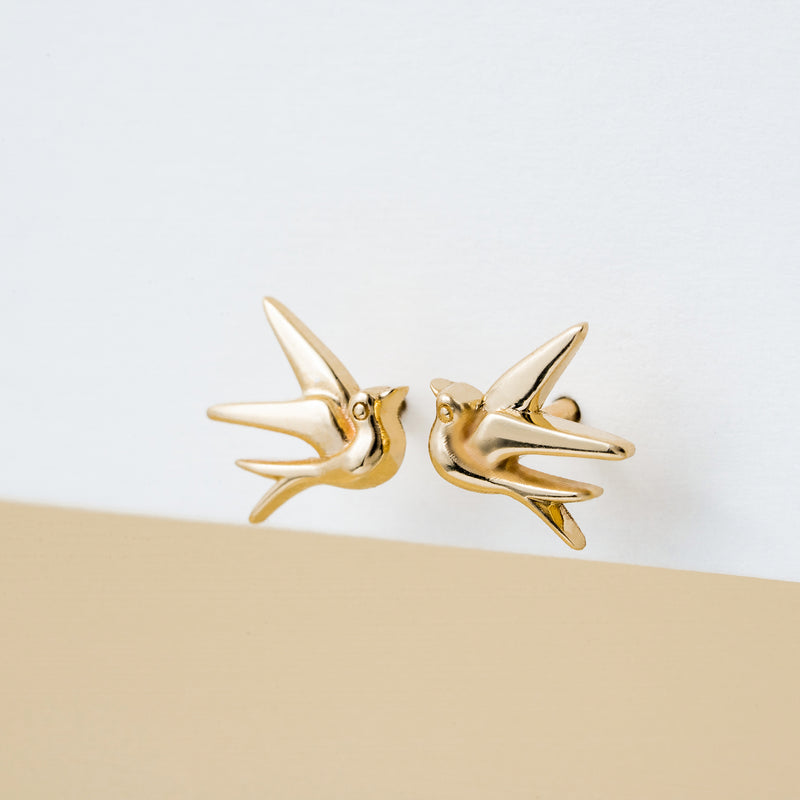 Solid Gold Swallow Bird Earrings