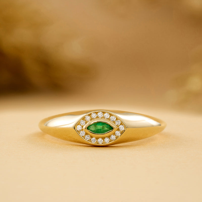 Emerald Diamond Evil Eye Signet Ring