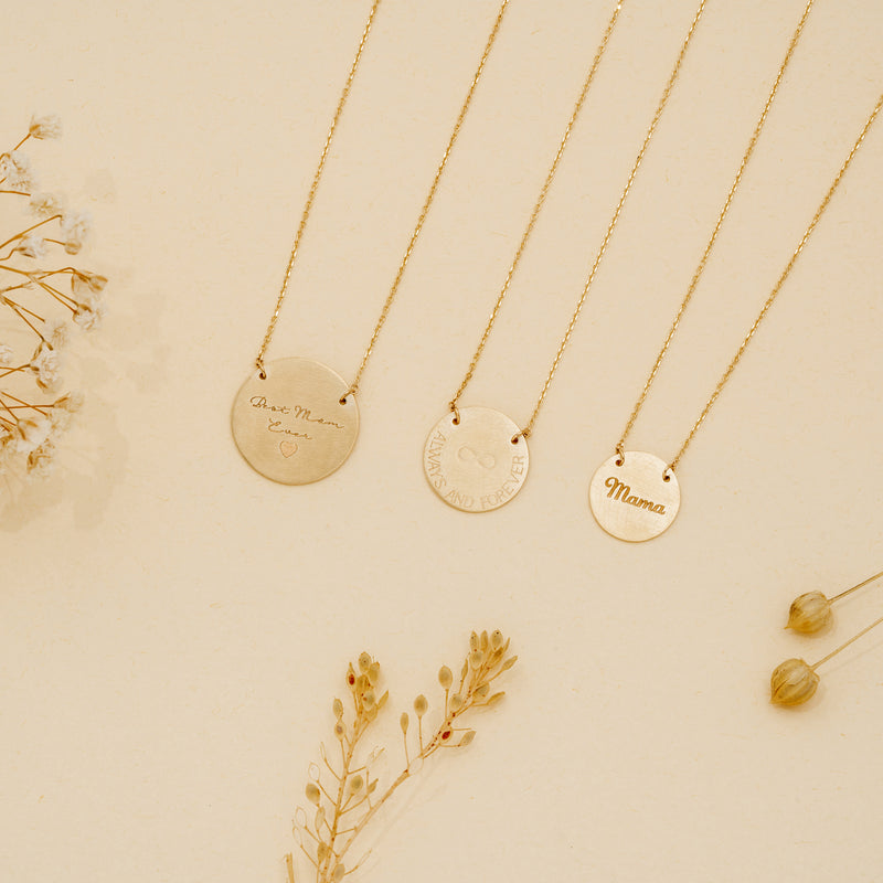 Handmade Disc Necklace Sizes in solid gold for her