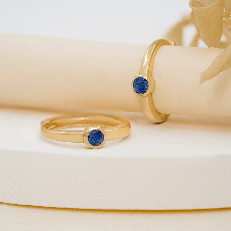 single Bezel Setting Blue Sapphire Huggie hoops for her