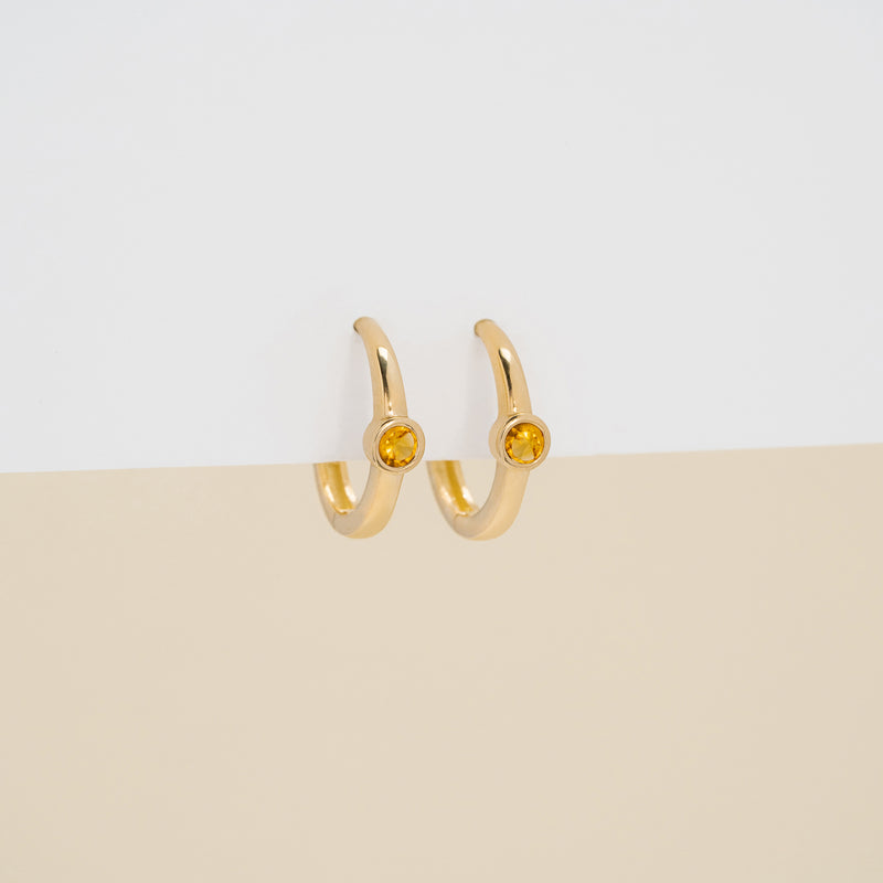 Bezel Setting Citrine Huggies