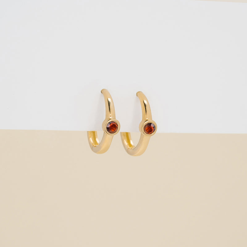 Tiny Gold Garnet Huggie Earrings