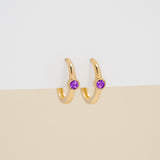 Solid Gold Amethyst Huggies