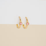 Bezel Setting Pink Tourmaline Huggies