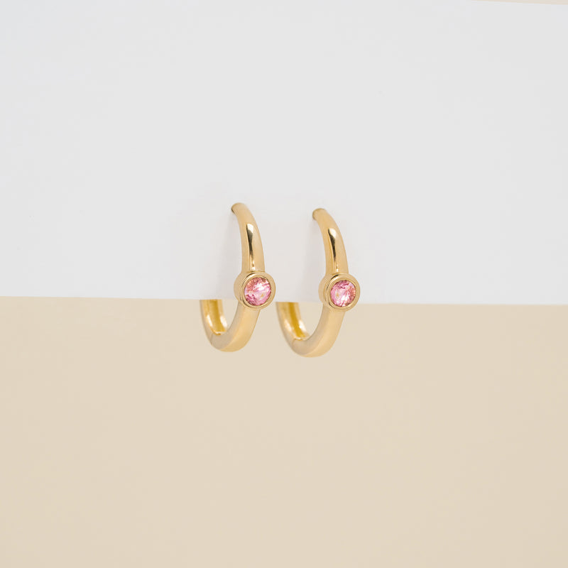 Bezel Setting Pink Tourmaline Huggies