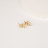 Handmade Diamond Gold Studs in crescent moon shape 