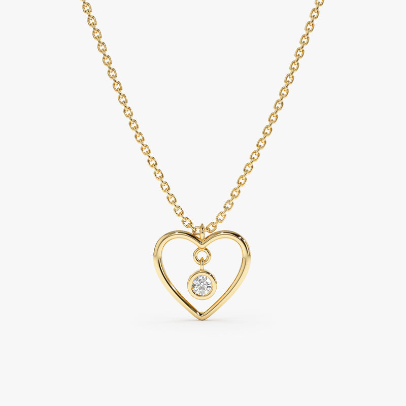 Yellow Gold Single Diamond Heart Necklace
