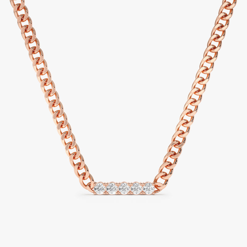 Rose Gold Miami Cuban Chain Diamond Necklace